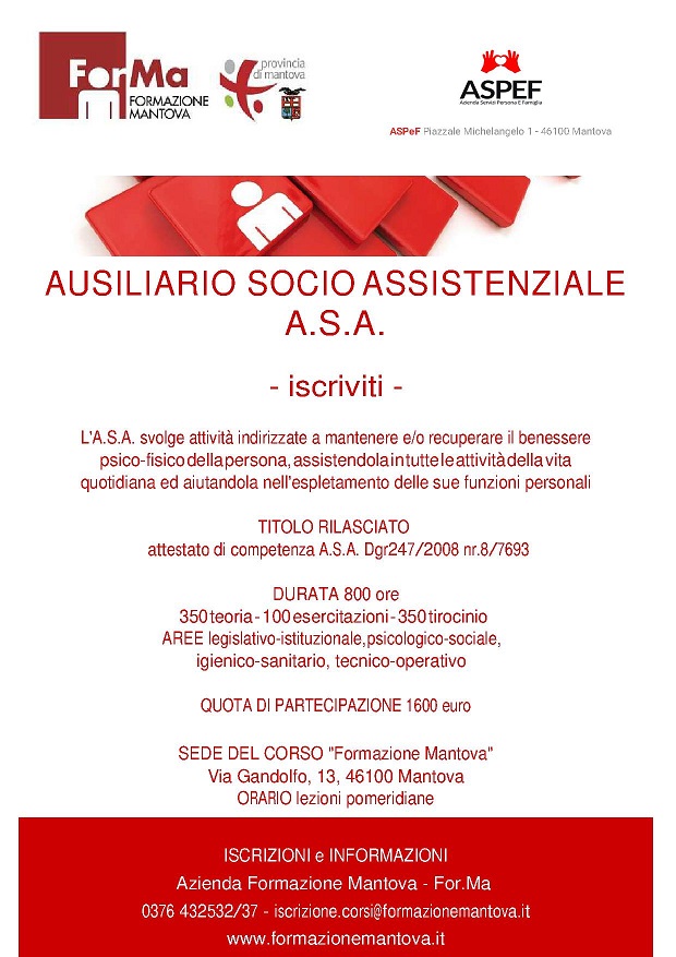 CORSO DI FORMAZIONE PER AUSILIARIO SOCIO ASSISTENZIALE (A.S.A.)